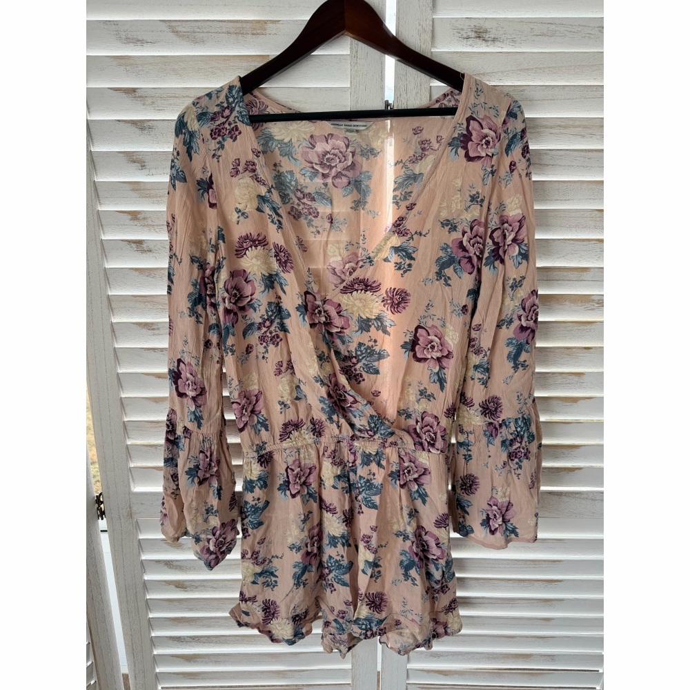 American Eagle | Floral Surplice Front Romper